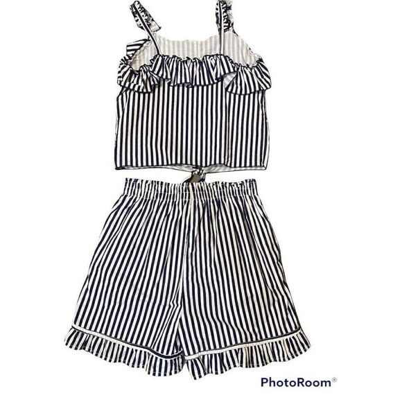 Poof Girl Girls' 2-Piece Striped Shorts Set Girls Large - Picture 2 of 10